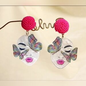 NEW! 2 For 25$ Pink and Multicolor Butterfly Face Earrings NEW